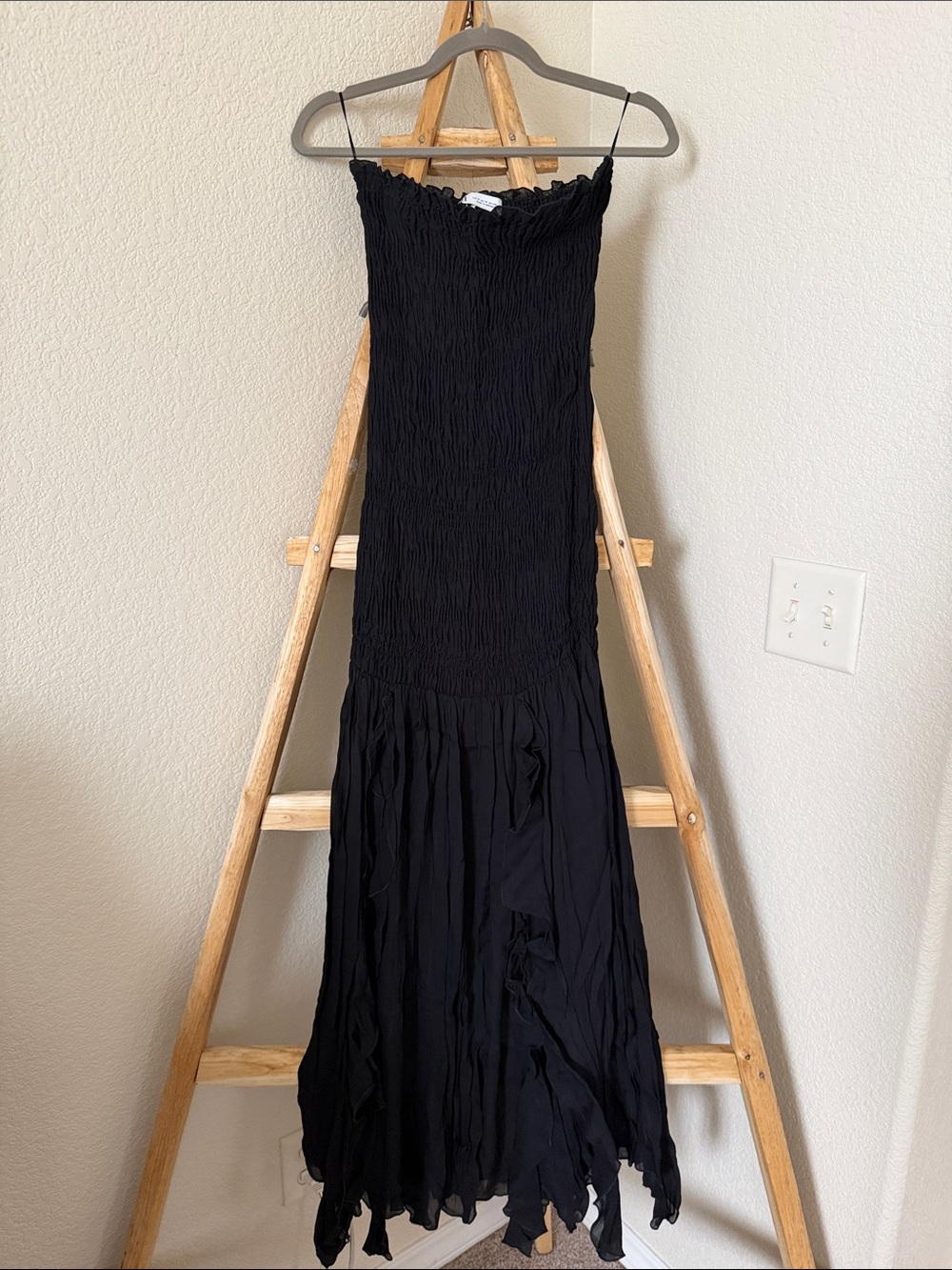 Zara Black Strapless Smocked Ruffle-Hem Maxi Dress - Picture 4 of 5